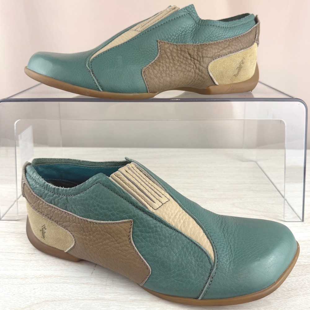 Y2K Mens JOHN FLUEVOG|9|Peacemaker Slip On ColorBlock Comfort Teal Rockabilly